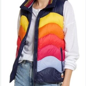Marine Layer x Lost & Found Apres Down Puffer Vest  L Colorful Retro Ski UNISEX